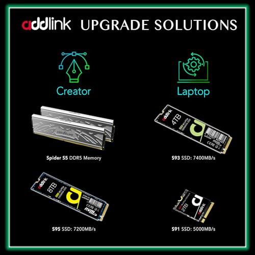 Addlink S93 2TB PCIe 4.0 M.2 Gen 4 Memory Expansion SSD, up to 7400 MB/s, Internal Solid State Drive with HMB Technology for Laptop, Gaming and Creato