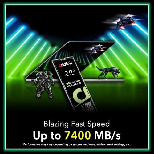 Addlink S93 2TB PCIe 4.0 M.2 Gen 4 Memory Expansion SSD, up to 7400 MB/s, Internal Solid State Drive with HMB Technology for Laptop, Gaming and Creato