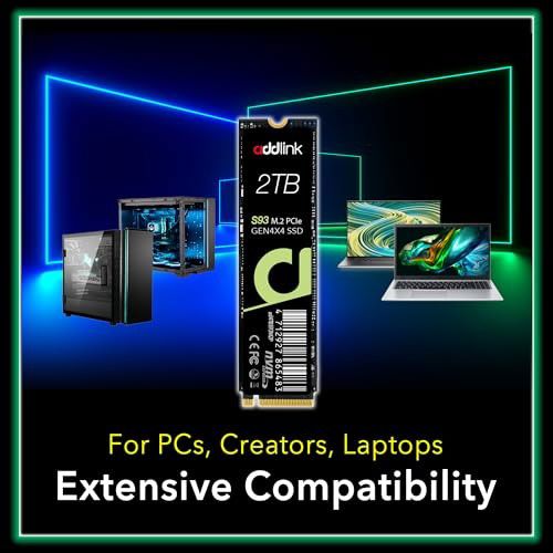 Addlink S93 2TB PCIe 4.0 M.2 Gen 4 Memory Expansion SSD, up to 7400 MB/s, Internal Solid State Drive with HMB Technology for Laptop, Gaming and Creato